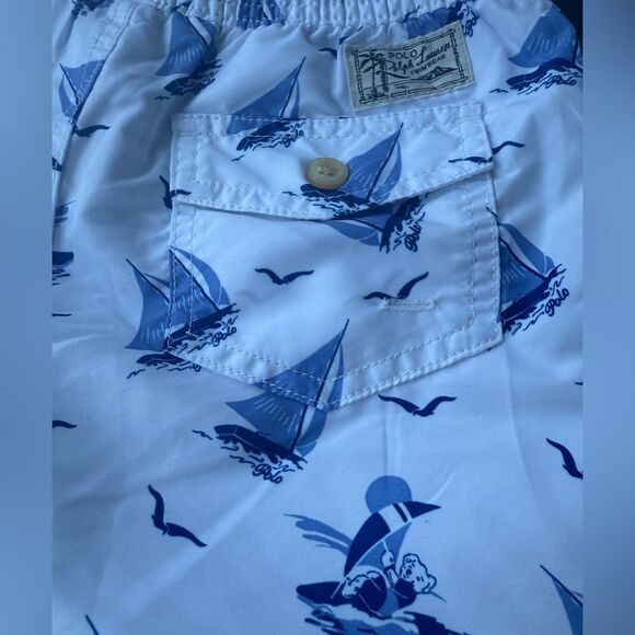 POLO RALPH LAUREN Traveler Polo Bear Swim Trunk Boys Size 7 Blue White - Picture 12 of 17